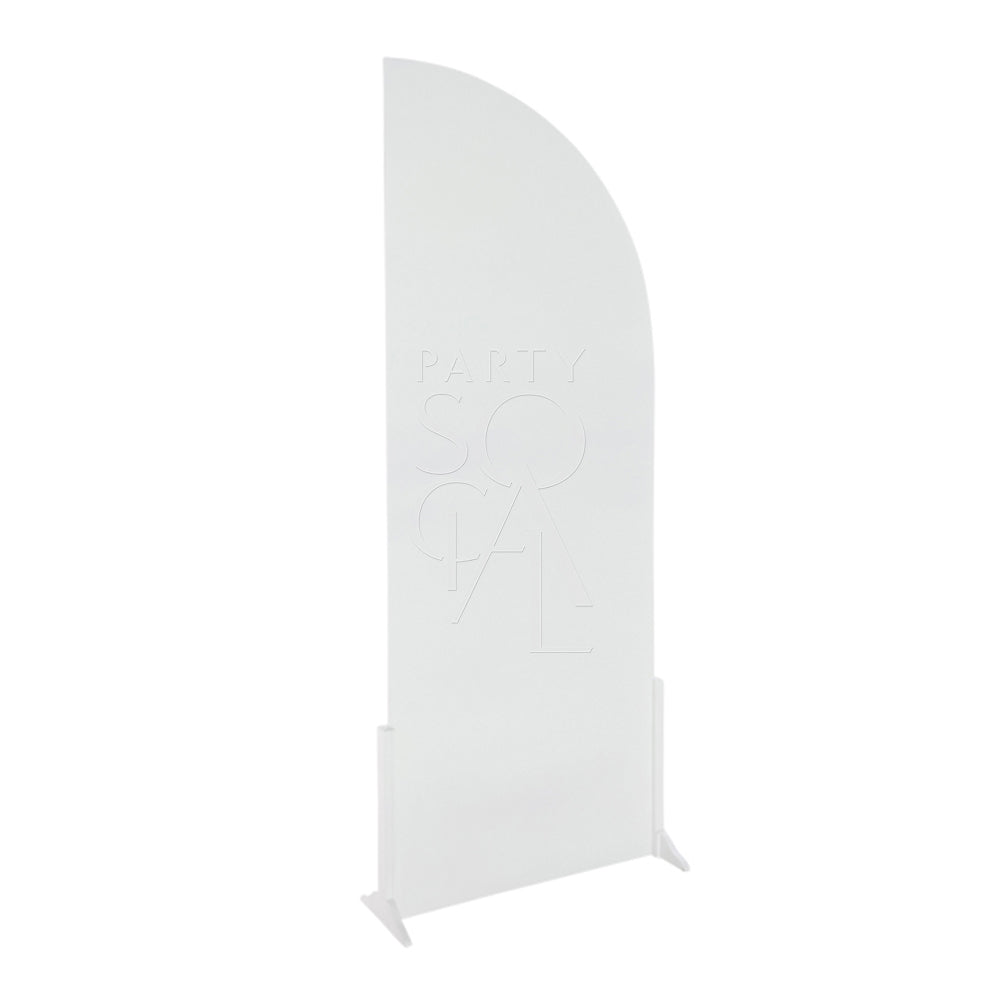 Stylish white wood curved backdrop featuring a smooth, sleek finish with a gracefully arched design. The backdrop’s clean, white surface and elegant curve make it a versatile choice for creating a sophisticated and modern background in photo shoots, events, or interior decor.