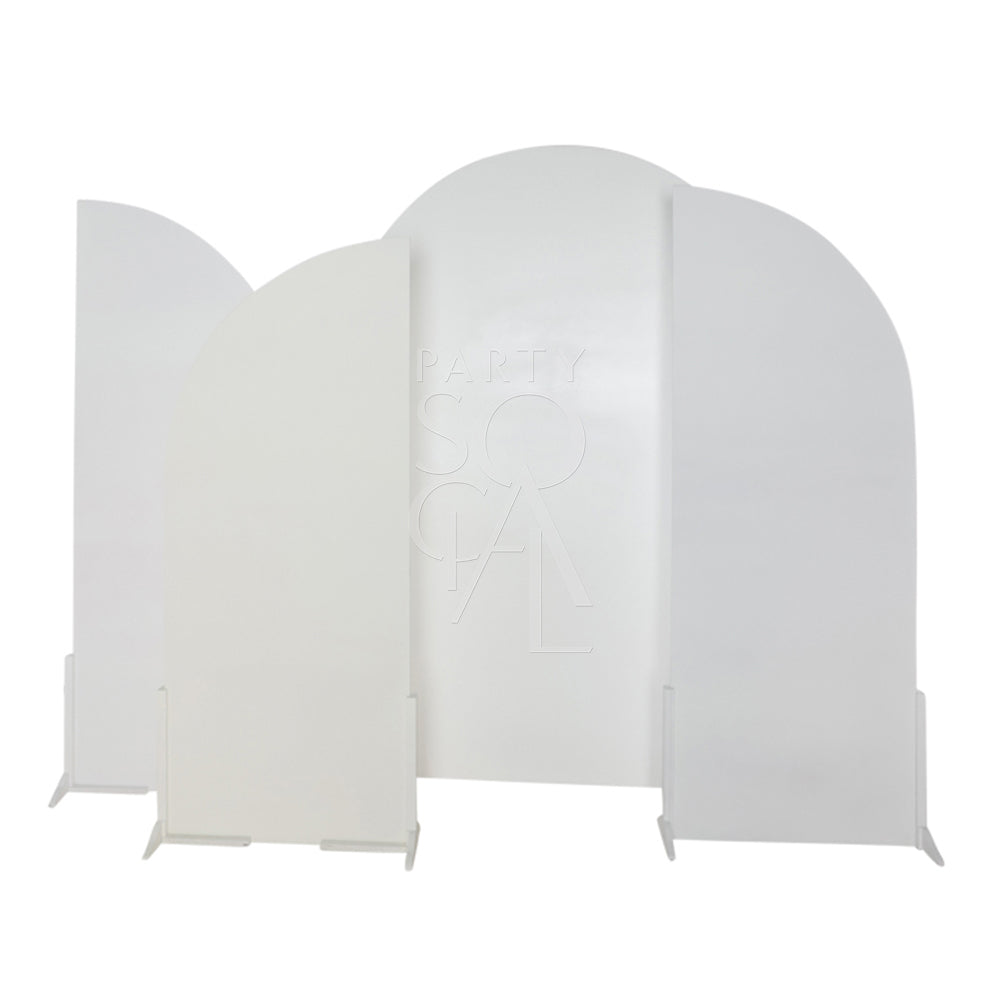 Stylish white wood curved backdrop featuring a smooth, sleek finish with a gracefully arched design. The backdrop’s clean, white surface and elegant curve make it a versatile choice for creating a sophisticated and modern background in photo shoots, events, or interior decor.
