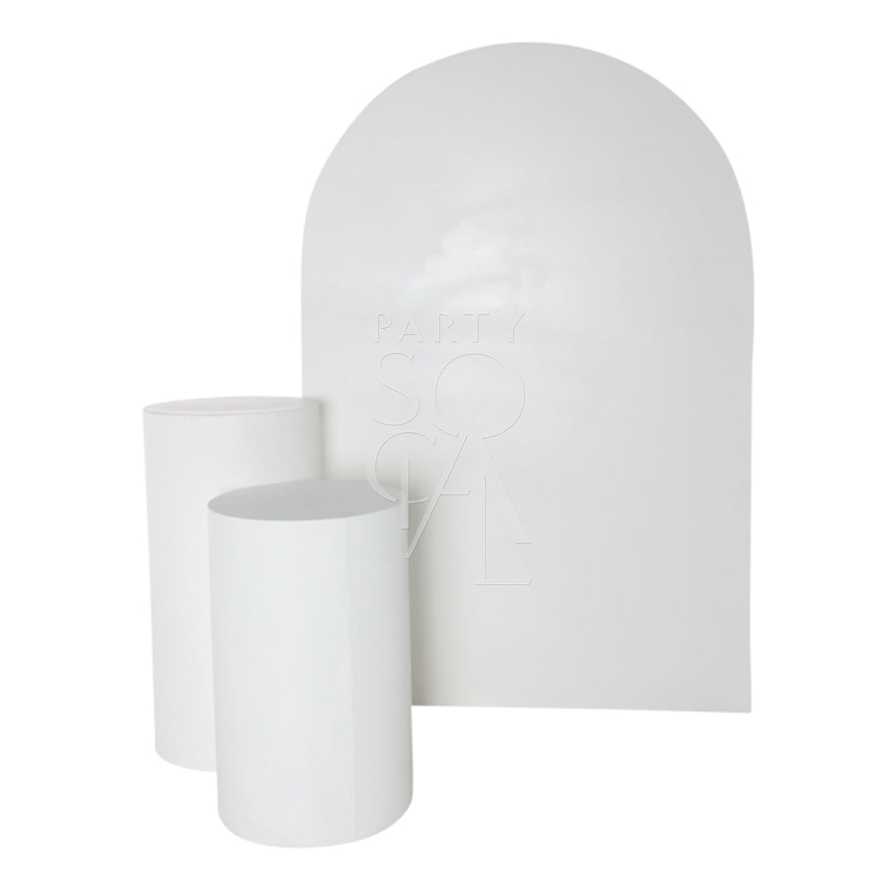 Stylish white wood curved backdrop featuring a smooth, sleek finish with a gracefully arched design. The backdrop’s clean, white surface and elegant curve make it a versatile choice for creating a sophisticated and modern background in photo shoots, events, or interior decor.