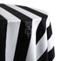 Round tablecloth with a chevron pattern, showcasing a dynamic and stylish design. The chevron pattern adds a modern and geometric touch to the table setting, creating a visually appealing and sophisticated look for any occasion.