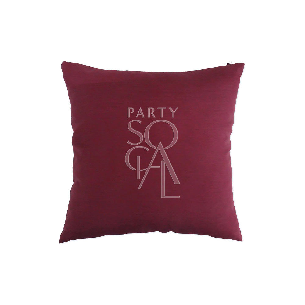 Opulent satin cushion cover in a deep burgundy color, with a glossy finish and rich, warm undertones. The burgundy shade adds a touch of luxury and drama to any room or decor.