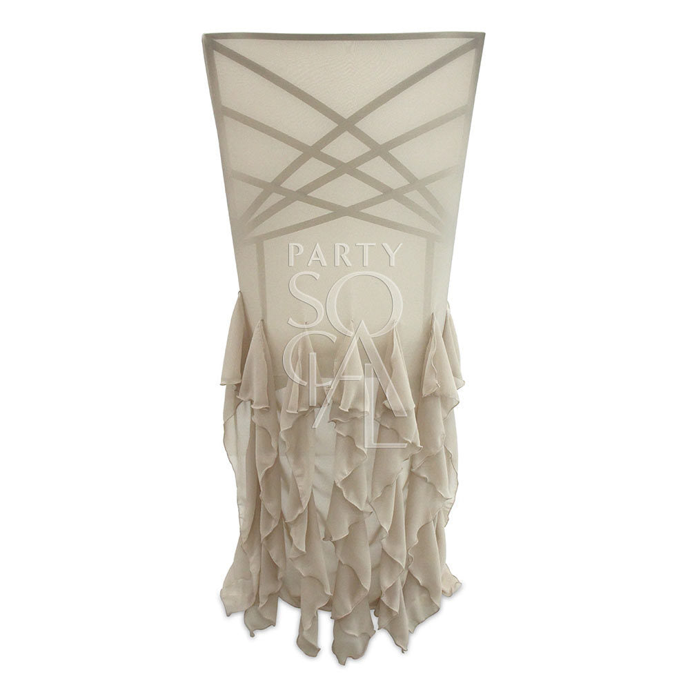 Sand-colored ruffled chair cover designed for Chameleon chairs, featuring a textured ruffle detail along the edges for a soft, elegant look. The cover adds a touch of sophistication and style to the chair.