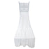 Elegant white chiffon chair cover with a flowing train designed for Chiavari chairs. Features soft, translucent chiffon fabric that adds a classic touch of sophistication.