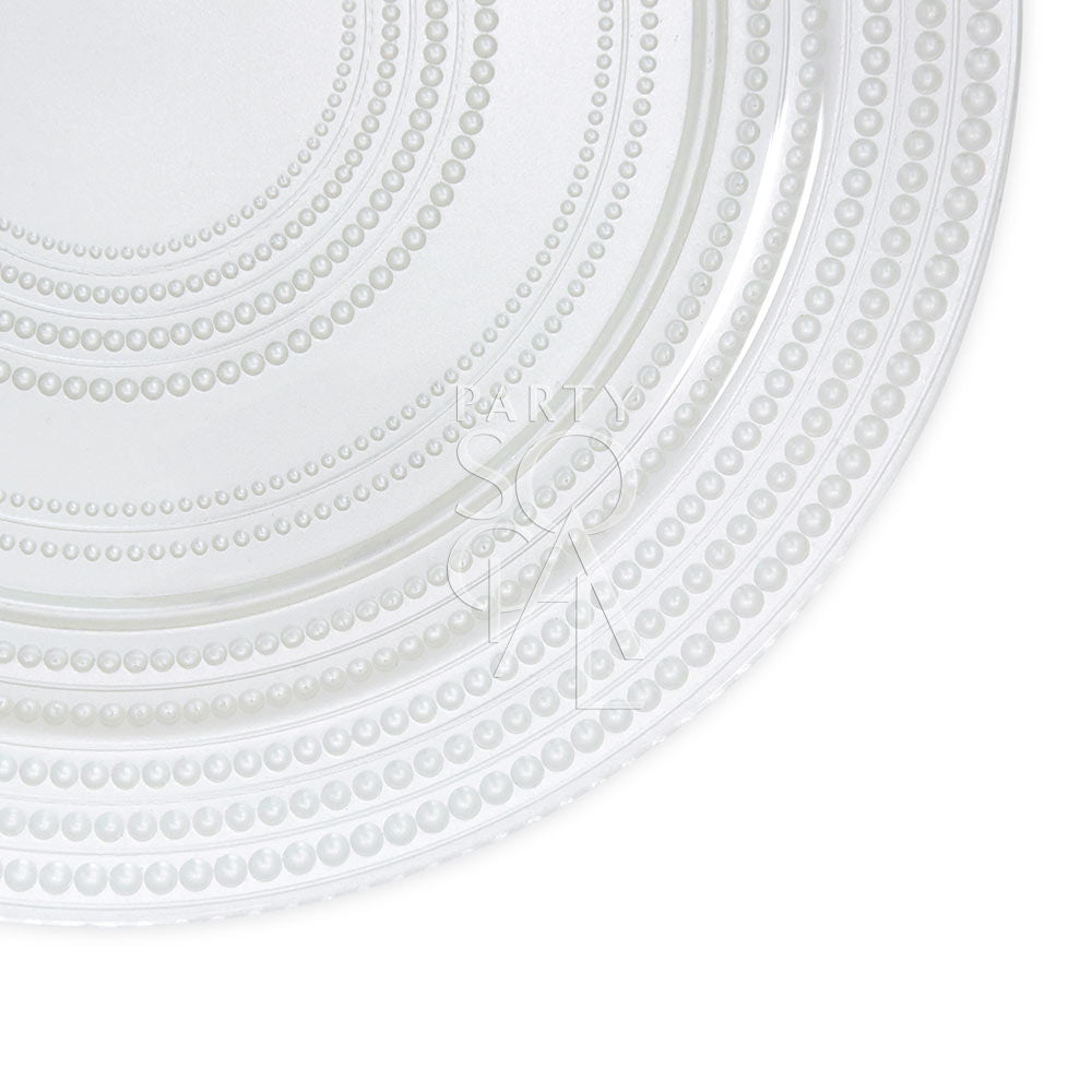 Elegant pearl charger plate with a glossy finish, perfect for adding a touch of sophistication to any table setting.