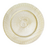 A clear charger plate featuring a stunning radial pattern with gold accents. Perfect for adding a sophisticated and stylish touch to your dining table.