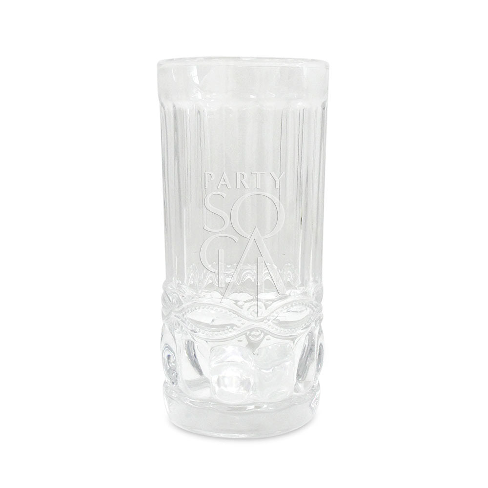 Vintage clear glass tumbler with a simple, elegant design, ideal for beverages.