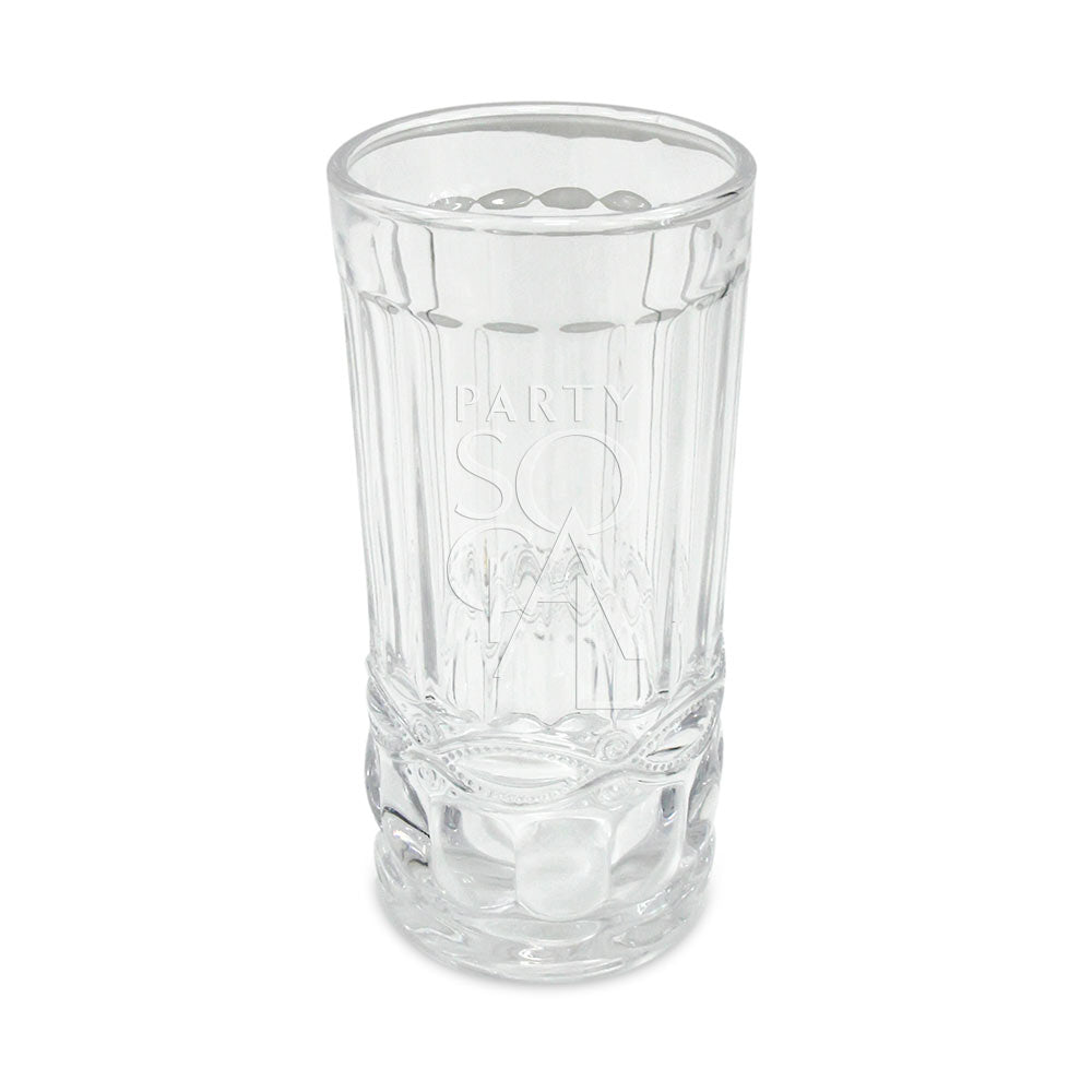 Vintage clear glass tumbler with a simple, elegant design, ideal for beverages.