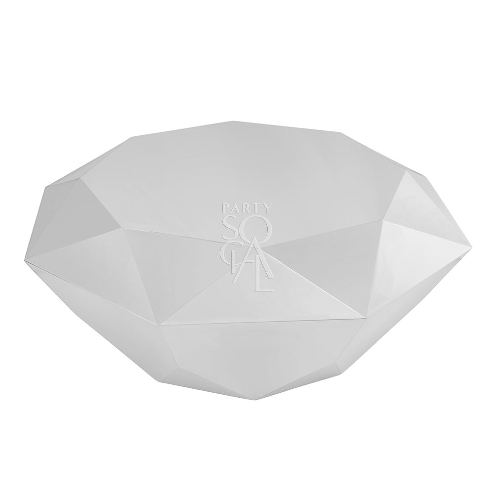 Elegant mirrored silver coffee table with a reflective surface and sleek metallic finish, adding a touch of glamour and sophistication to any living room or lounge area.