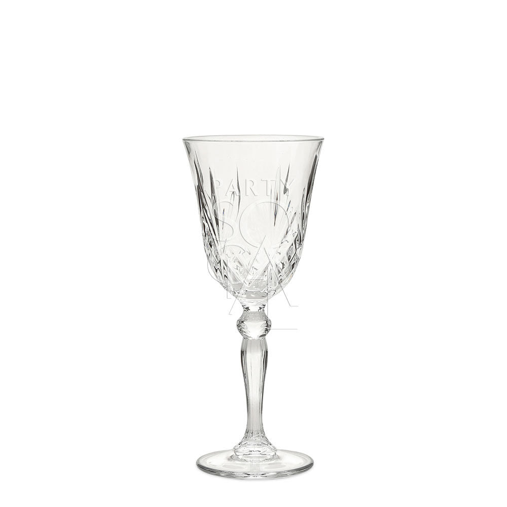 Exquisite crystal Rome glasses with intricate, faceted designs that catch and reflect light beautifully. These glasses feature a classic shape with a sturdy base, perfect for serving fine drinks or adding a touch of luxury to your table setting. The crystal-clear finish enhances the elegance and timeless appeal of these sophisticated glassware pieces.