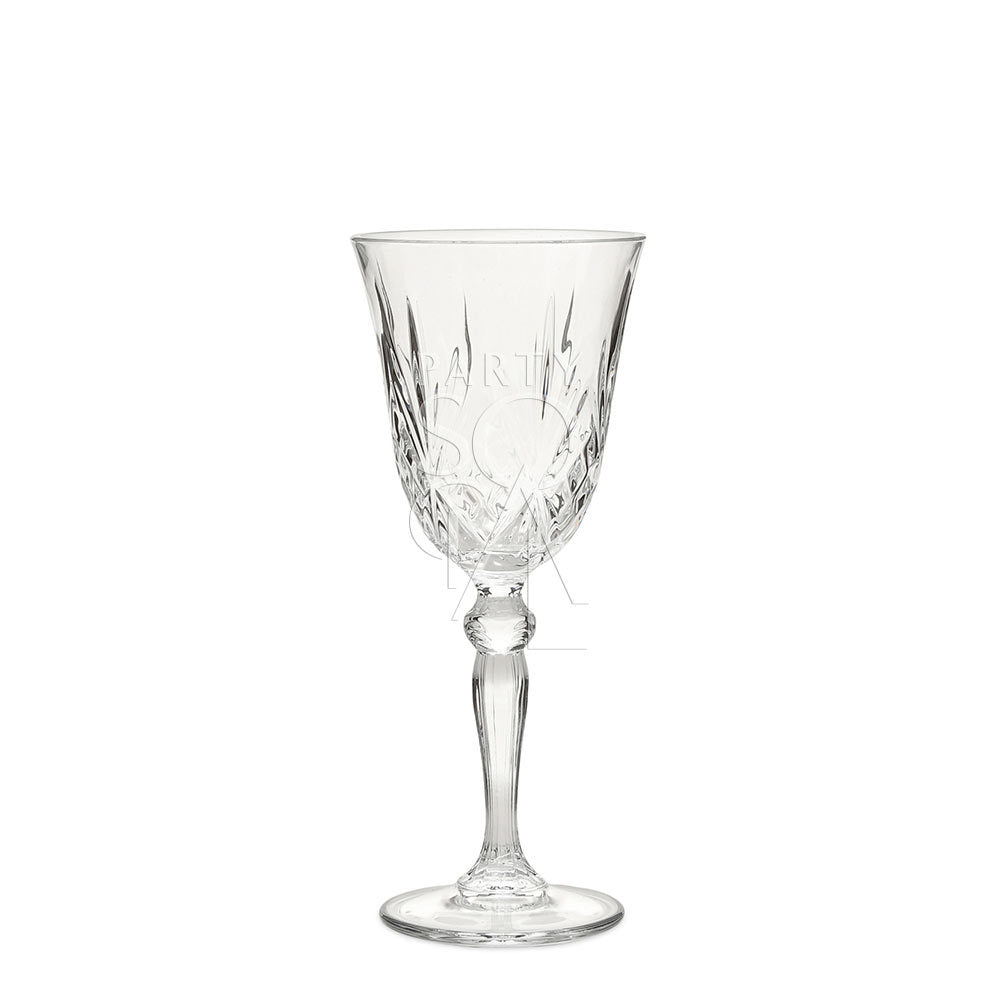 Exquisite crystal Rome glasses with intricate, faceted designs that catch and reflect light beautifully. These glasses feature a classic shape with a sturdy base, perfect for serving fine drinks or adding a touch of luxury to your table setting. The crystal-clear finish enhances the elegance and timeless appeal of these sophisticated glassware pieces.