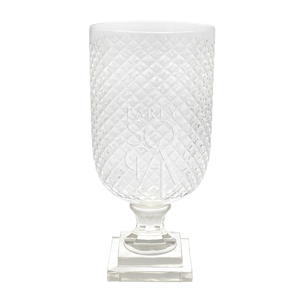 Exquisite crystal cut vases featuring intricate geometric patterns and a dazzling, faceted design. The vases’ clear, sparkling crystal enhances their elegant appearance, making them ideal for showcasing flowers or serving as decorative accents in any sophisticated setting.