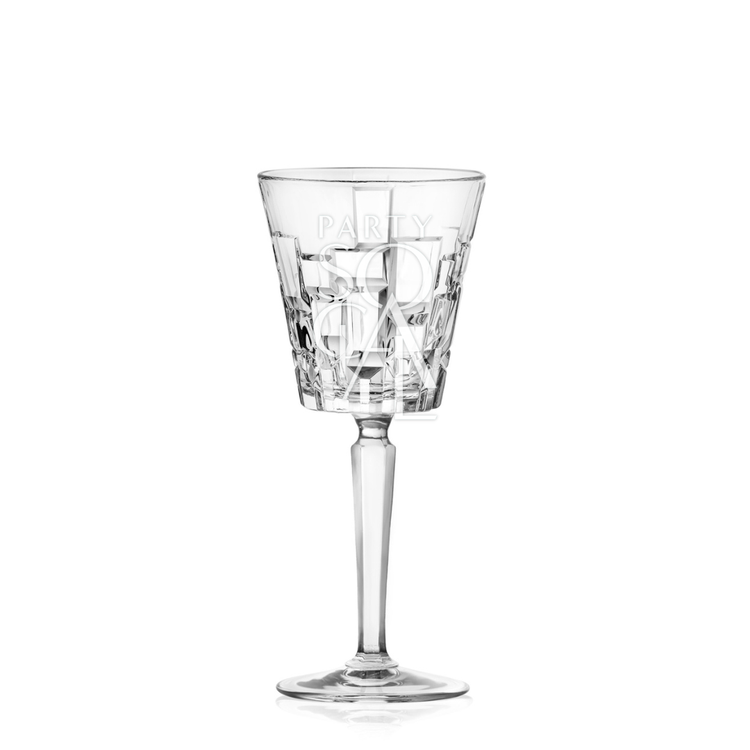 Crystal Mykonos glasses featuring an exquisite and luxurious design. These glasses are crafted from high-quality crystal with a stunning, intricate pattern that reflects light beautifully. Ideal for adding a touch of sophistication and elegance to any table setting, perfect for special occasions or upscale dining experiences.