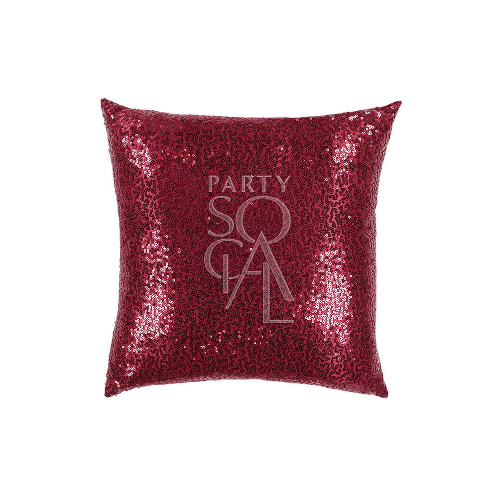 Luxurious sequin cushion cover in burgundy, showcasing a rich, sparkling texture. The deep burgundy sequins offer a bold and opulent accent, ideal for enhancing any room with a touch of sophistication and warmth.