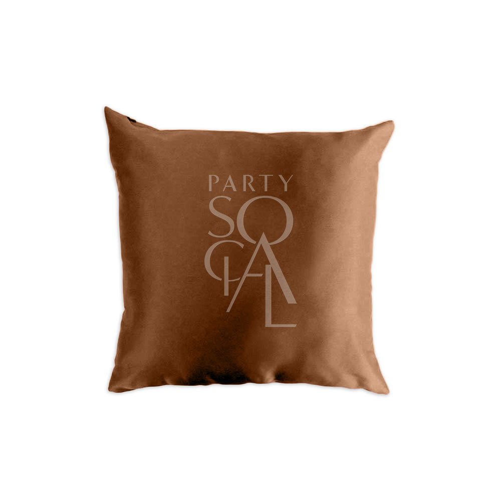 Luxurious satin cushion cover in a warm brown color, showcasing a silky texture and a rich, earthy tone. The brown hue adds warmth and elegance, perfect for enhancing a cozy and stylish interior.