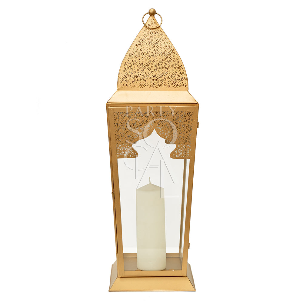 Chic rose gold lanterns with a modern metallic finish, featuring delicate cut-out patterns that cast beautiful light patterns. The lanterns add a touch of warmth and elegance, perfect for enhancing the ambiance of any space with a contemporary flair.