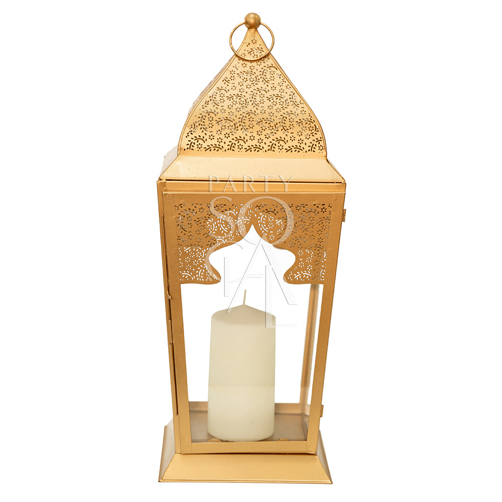Chic rose gold lanterns with a modern metallic finish, featuring delicate cut-out patterns that cast beautiful light patterns. The lanterns add a touch of warmth and elegance, perfect for enhancing the ambiance of any space with a contemporary flair.