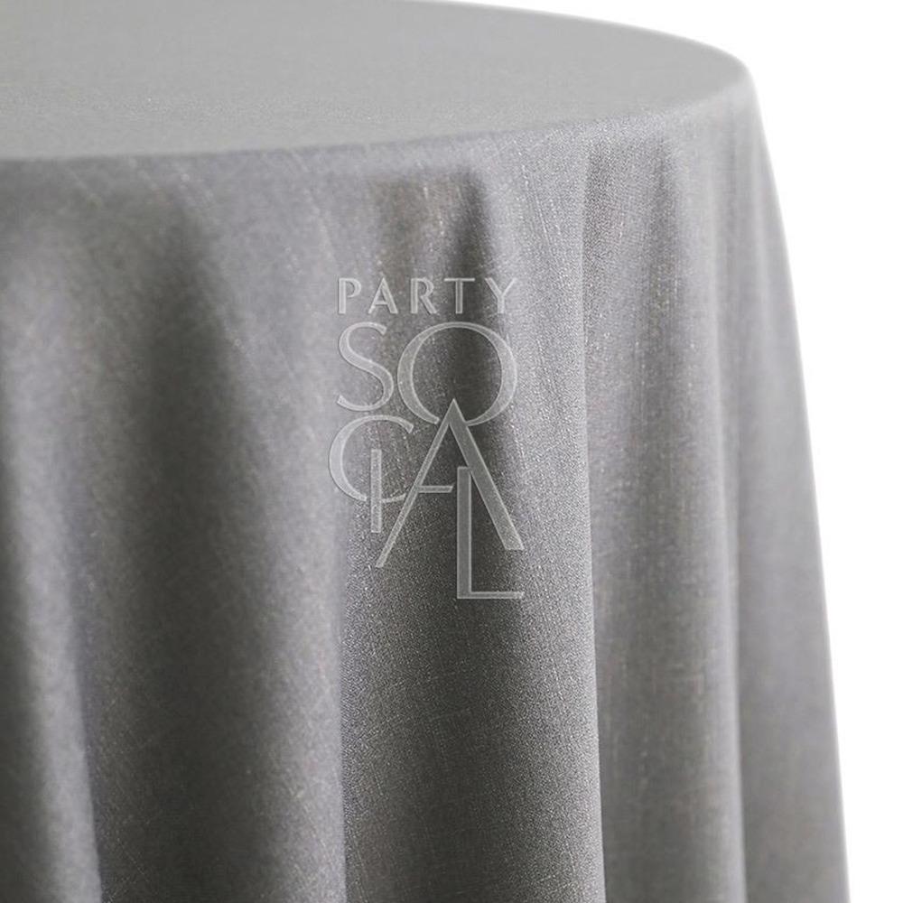 Round linen blend tablecloth in dark grey, featuring a deep and modern tone. The dark grey color adds a sleek and sophisticated touch, ideal for a contemporary and elegant table setting.