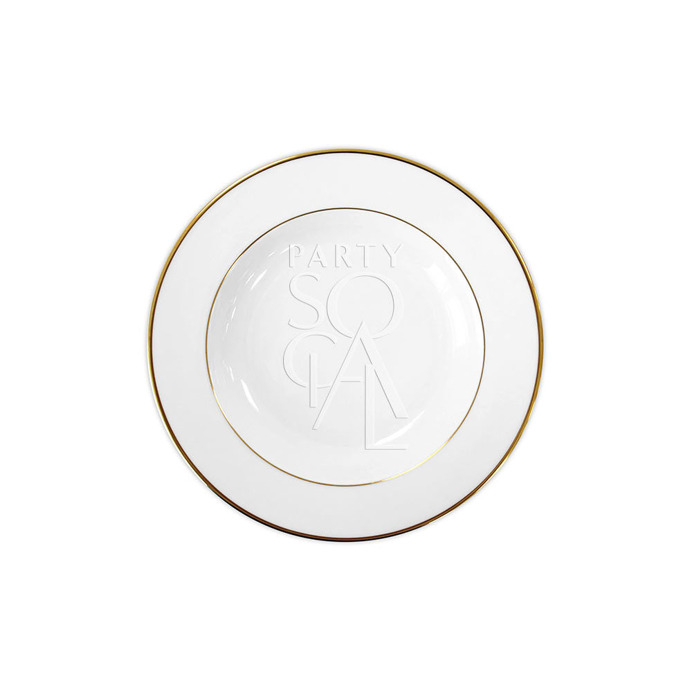 Modern china plate with a refined gold rim, featuring a sleek and contemporary design that adds an elegant touch to any dining occasion.