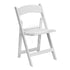 White garden chair with a classic design, featuring a slatted backrest and seat for comfort and ventilation. The chair is made from weather-resistant material, ideal for outdoor use.