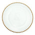 Elegant beaded charger plate in gold, featuring a textured beaded rim that adds a touch of opulence and sophistication to any table setting.