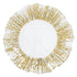Gold leaf charger plate featuring a rich, metallic finish with intricate leaf-like patterns, adding an elegant and opulent touch to any table setting.