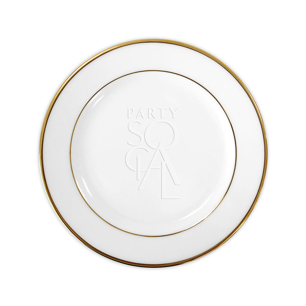 Modern china plate with a refined gold rim, featuring a sleek and contemporary design that adds an elegant touch to any dining occasion.