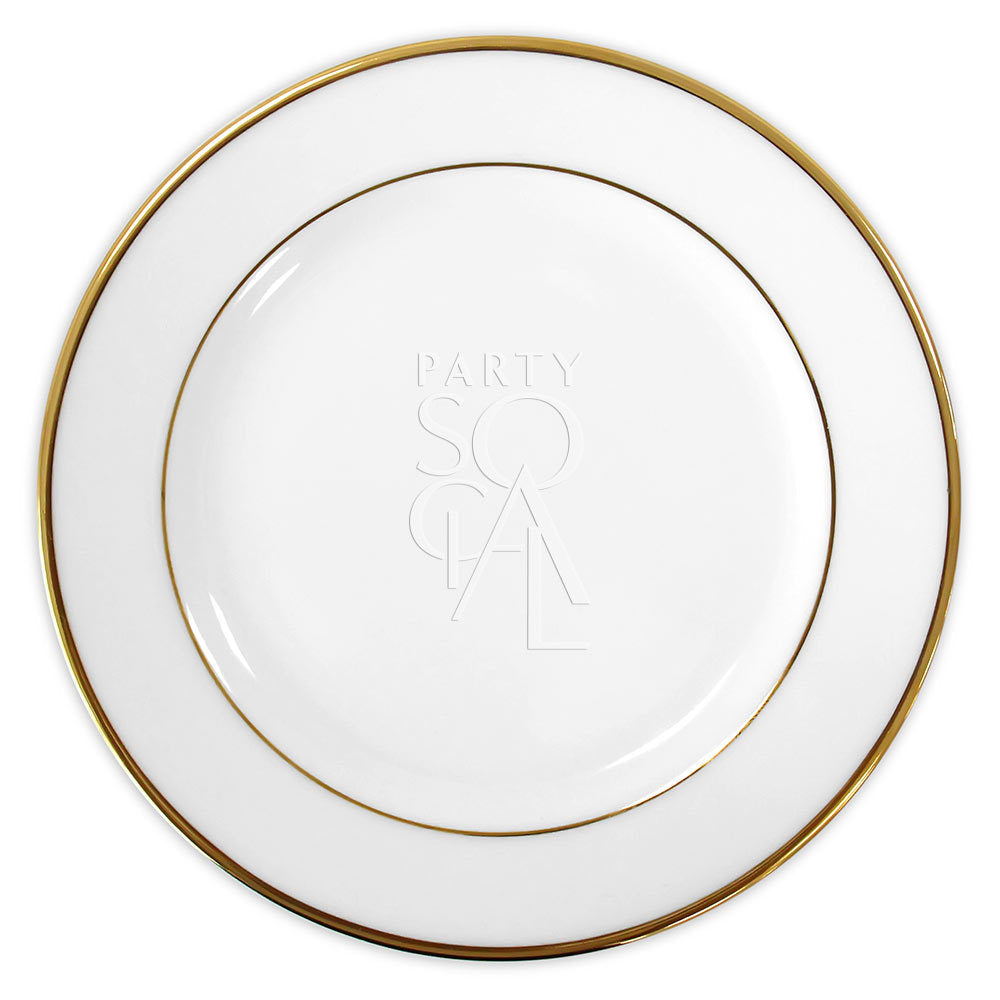 Modern china plate with a refined gold rim, featuring a sleek and contemporary design that adds an elegant touch to any dining occasion.
