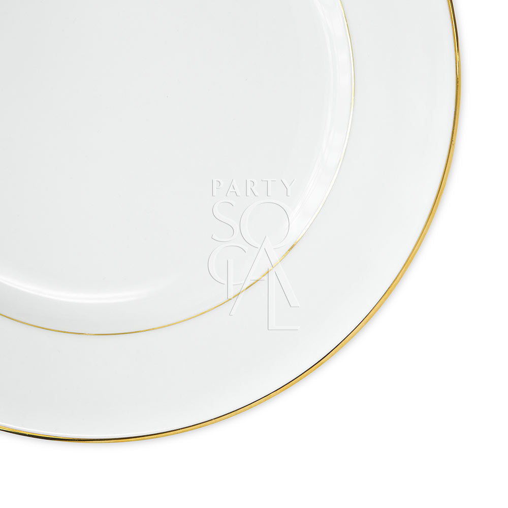 Modern china plate with a refined gold rim, featuring a sleek and contemporary design that adds an elegant touch to any dining occasion.