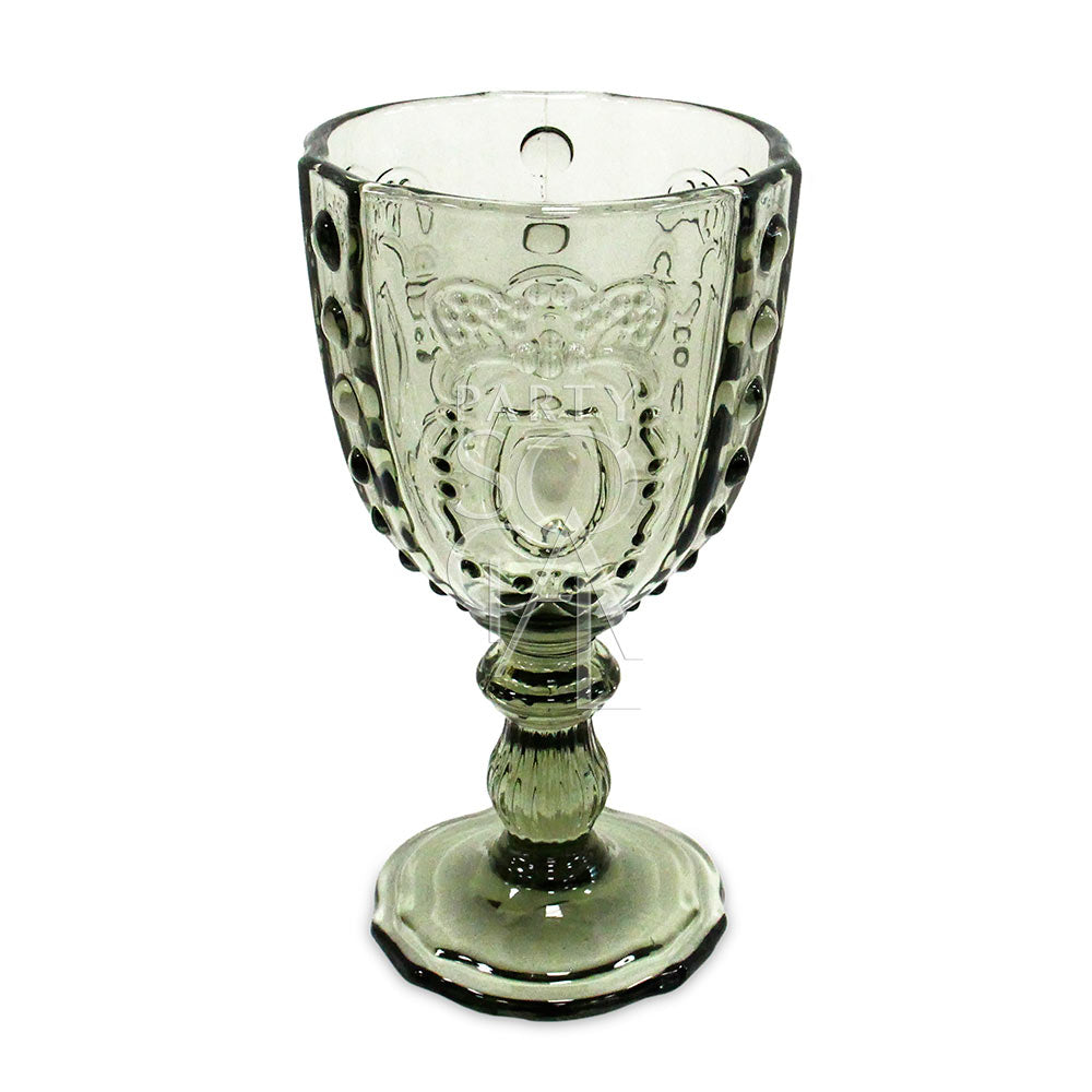 Vintage crest goblet glass with an intricate crest design and classic stem, perfect for elegant dining and special occasions.