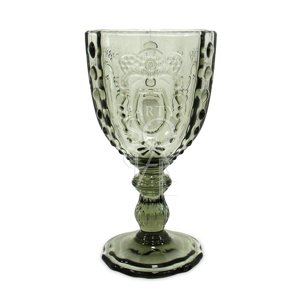Vintage crest goblet glass with an intricate crest design and classic stem, perfect for elegant dining and special occasions.