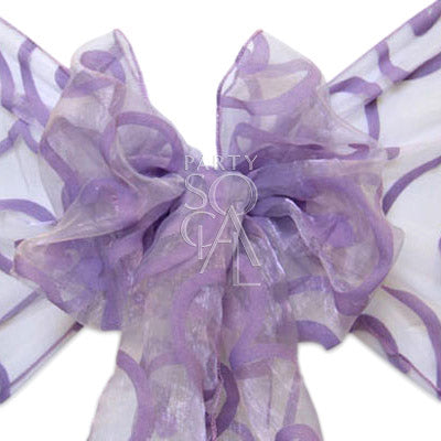 Elegant sheer organza chair sash in violet, featuring a delicate, translucent fabric with a subtle sheen. The violet color adds a regal and sophisticated touch, perfect for enhancing the style of any seating arrangement.