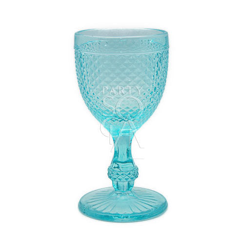 Vintage-style goblet in aqua blue with a diamond pattern, adding a touch of elegance.
