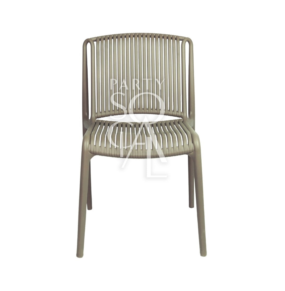 Elegant chair upholstered in taupe fabric with a lined texture, offering a modern and stylish look. The chair features a streamlined design and a comfortable seat, perfect for enhancing any interior space.
