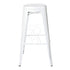 Modern white metal bar stool featuring a sleek, minimalist design with a clean, crisp finish. The stool’s sturdy metal frame offers both durability and style, complemented by a comfortable seat, making it a stylish and functional addition to any bar or high-top table.