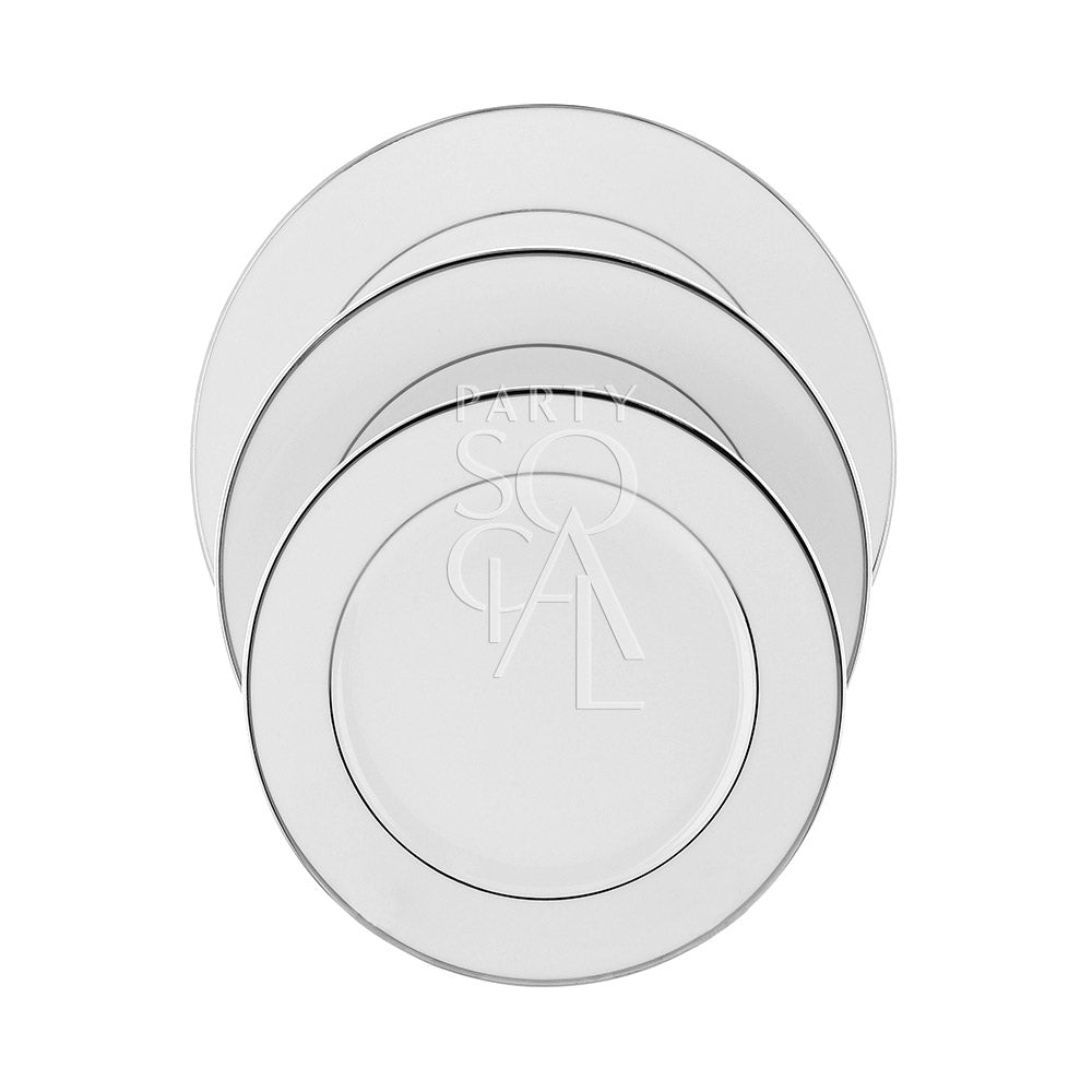 Contemporary China plates with a sleek silver rim, featuring a modern design that adds a touch of sophistication and elegance to any dining experience.
