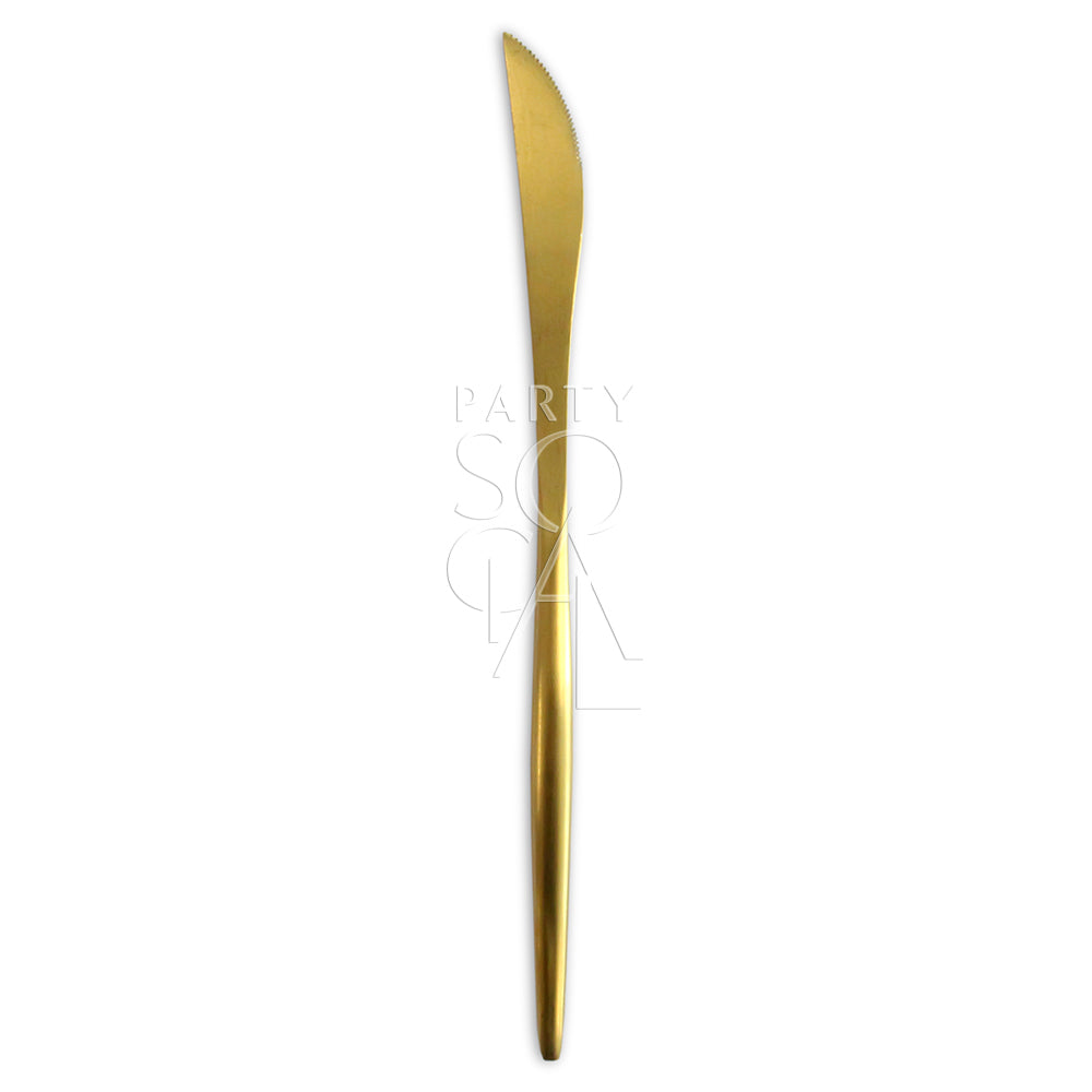 Elegant modern gold cutlery set with a chic and polished finish, offering a luxurious and contemporary touch to enhance any dining experience.