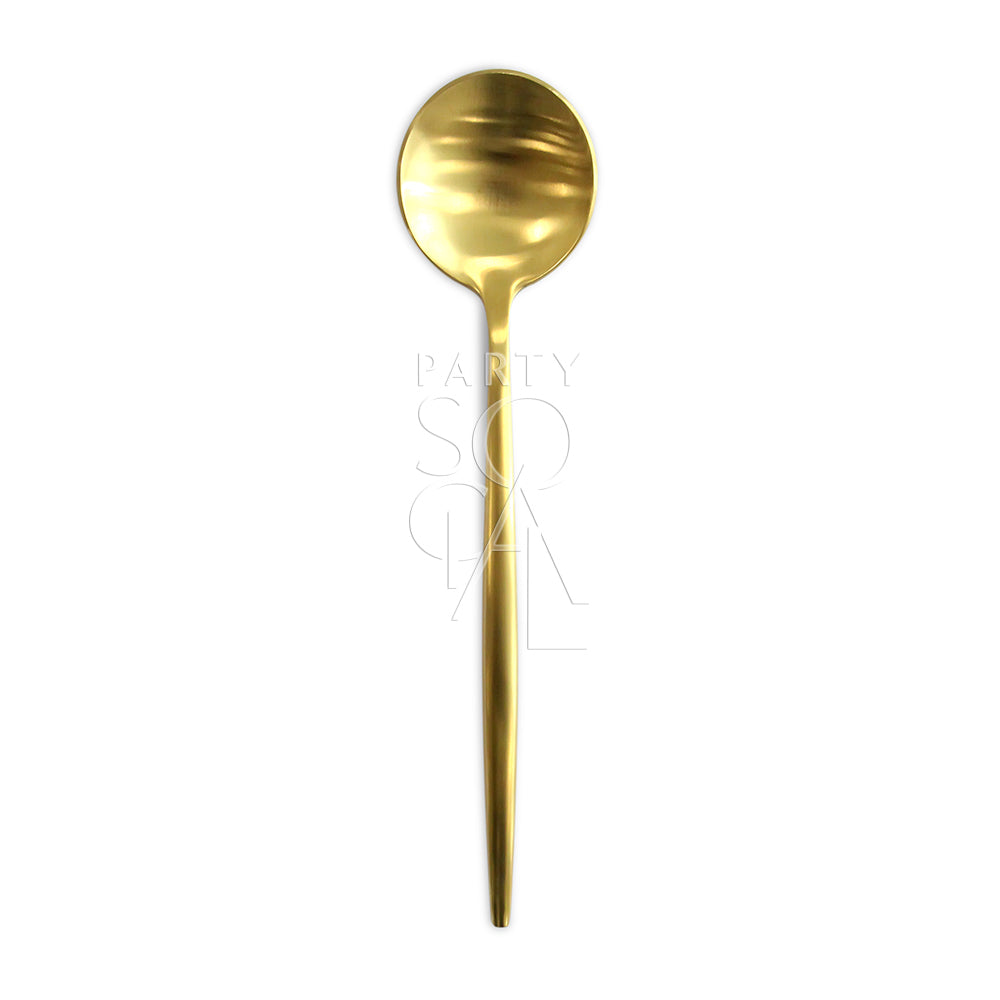 Elegant modern gold cutlery set with a chic and polished finish, offering a luxurious and contemporary touch to enhance any dining experience.