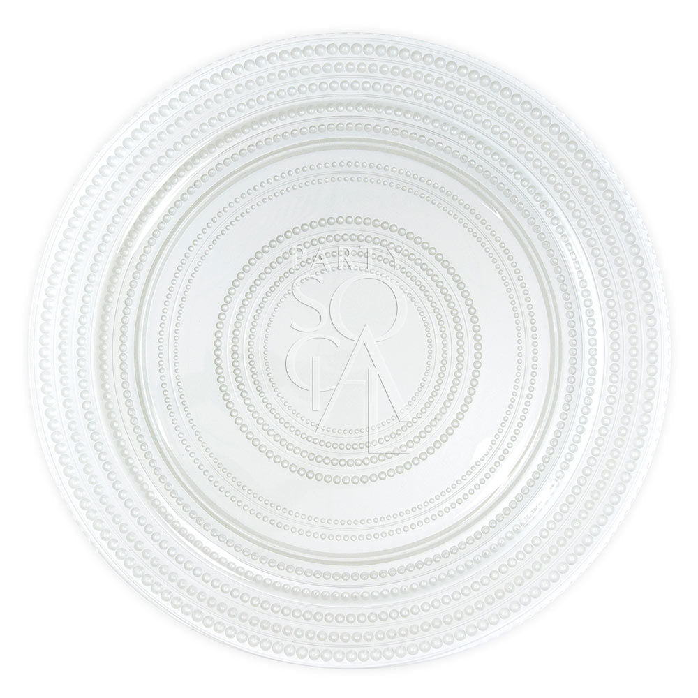 Elegant pearl charger plate with a glossy finish, perfect for adding a touch of sophistication to any table setting.