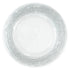 Glass charger plate with a silver ruffled edge, featuring a shimmering and elegant design that adds a touch of sophistication to any table setting.