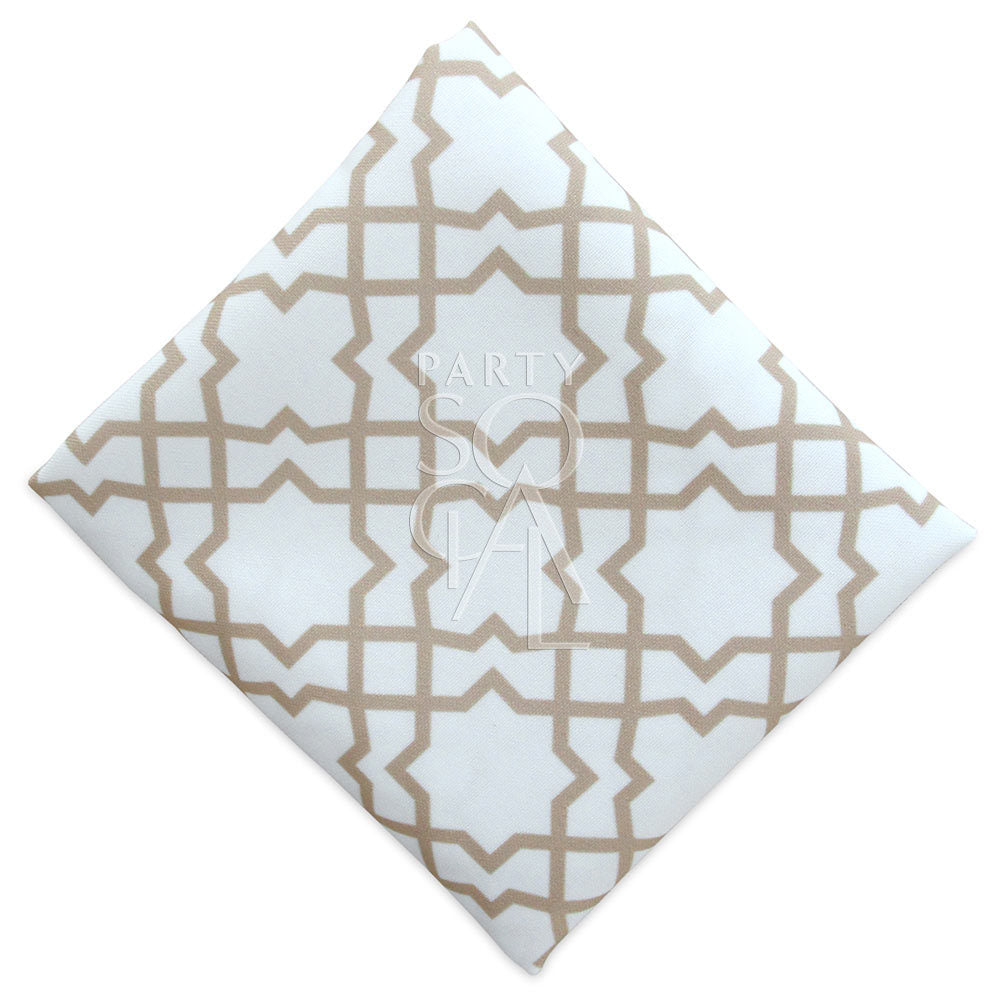 Gold arabesque polycotton napkin, featuring an intricate arabesque pattern in a rich gold tone.