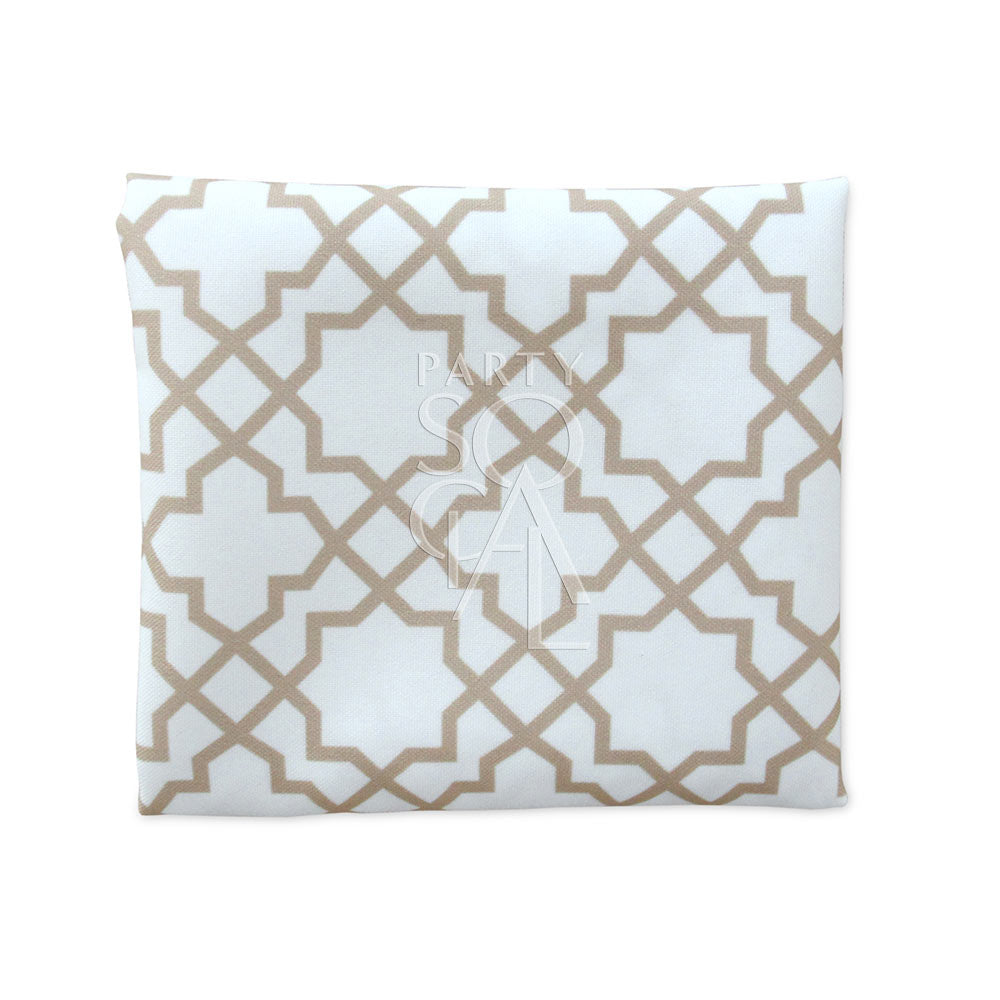 Gold arabesque polycotton napkin, featuring an intricate arabesque pattern in a rich gold tone.