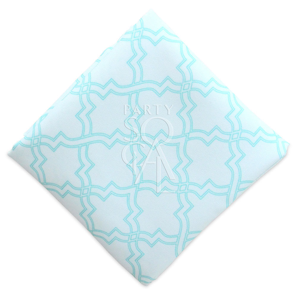 Turquoise arabesque polycotton napkin, showcasing an elaborate arabesque design in a vibrant turquoise hue.