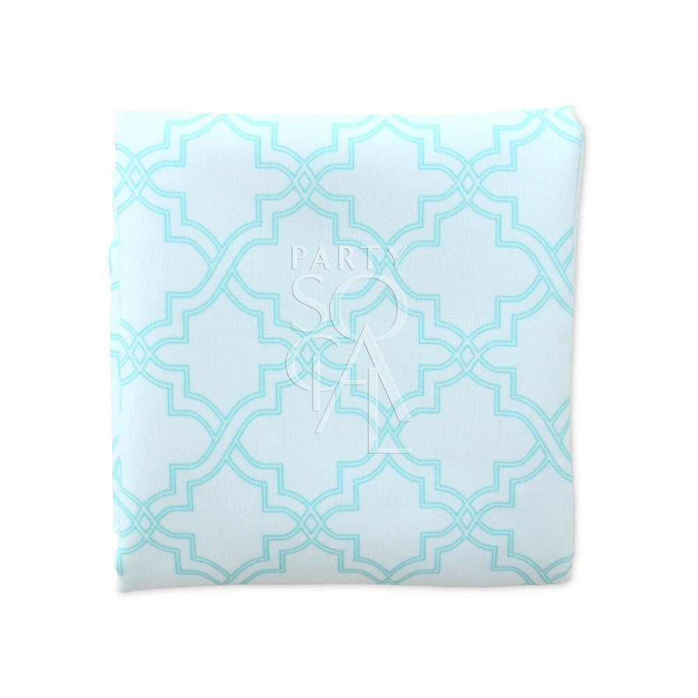 Turquoise arabesque polycotton napkin, showcasing an elaborate arabesque design in a vibrant turquoise hue.