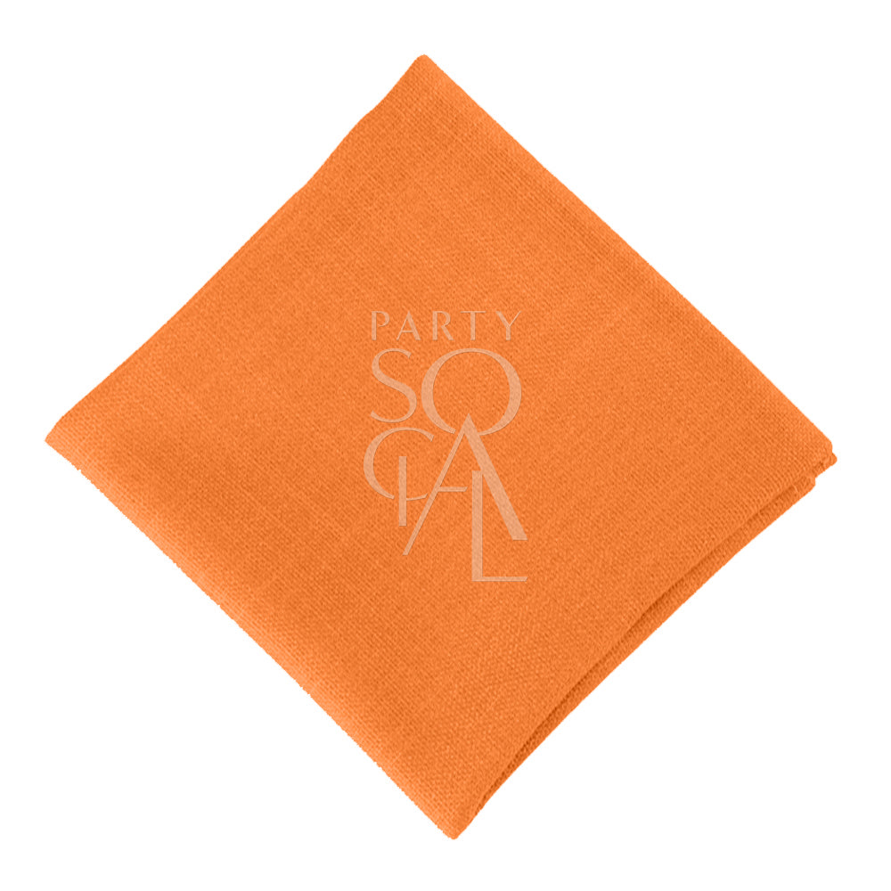 Bold orange linen blend napkin, adding a vibrant and energetic touch to your table, perfect for a lively atmosphere.