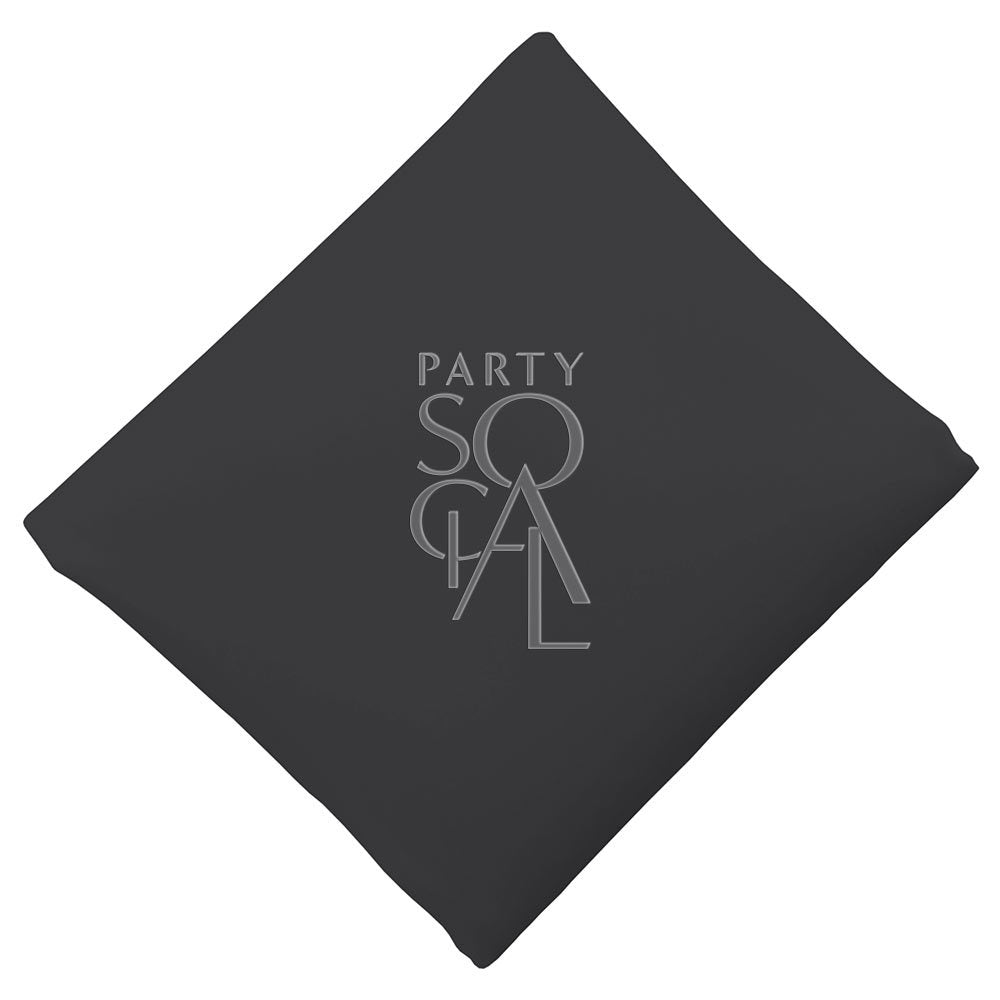 Sleek black satin napkin, offering a bold and sophisticated color with a smooth, glossy finish. The black satin adds a modern and chic touch, perfect for a formal table setting.