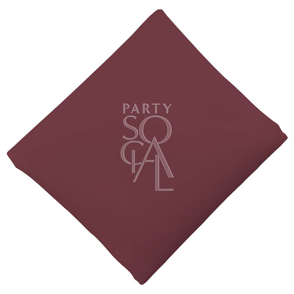 Rich burgundy satin napkin, showcasing a deep and elegant color with a luxurious sheen. The burgundy hue adds a touch of warmth and sophistication, ideal for a refined table setting.