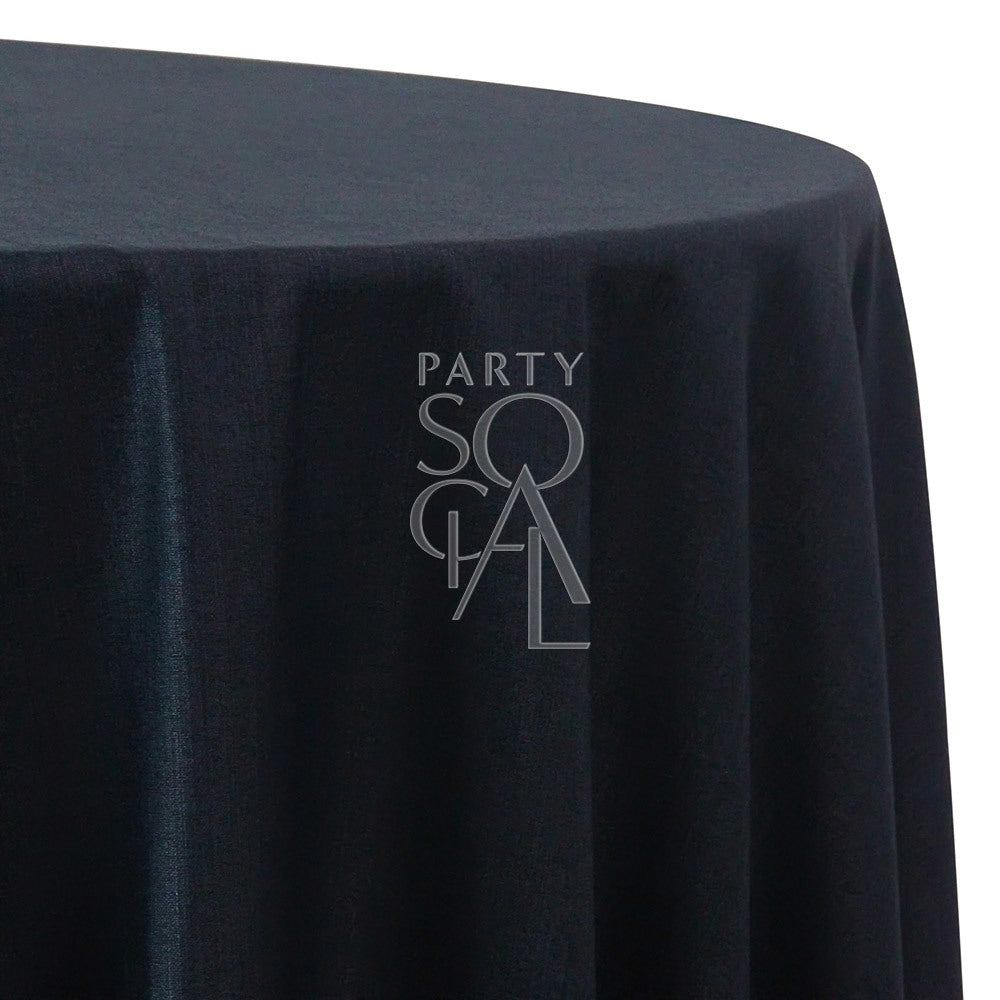 Round linen blend tablecloth in navy, offering a deep and timeless shade. The navy color provides a rich and elegant touch, perfect for creating a refined and classic table setting.
