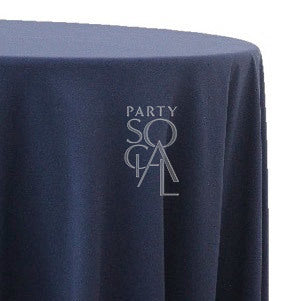 Round satin tablecloth in navy, featuring a deep and luxurious tone. The navy satin adds a rich and elegant touch, ideal for creating a refined and dramatic table setting.