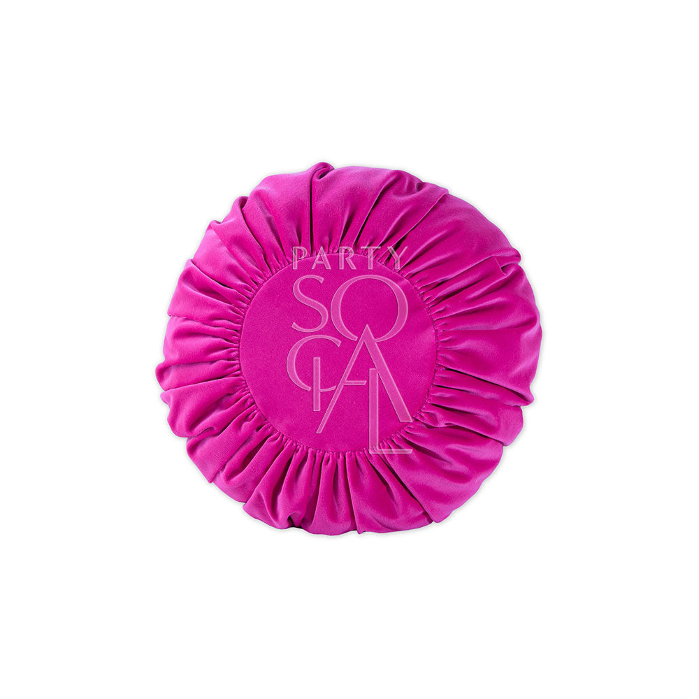 Elegant round velvet cushion cover in soft pink, showcasing a smooth and velvety texture. The gentle pink color provides a warm and sophisticated accent, ideal for enhancing any room with a touch of subtle charm.