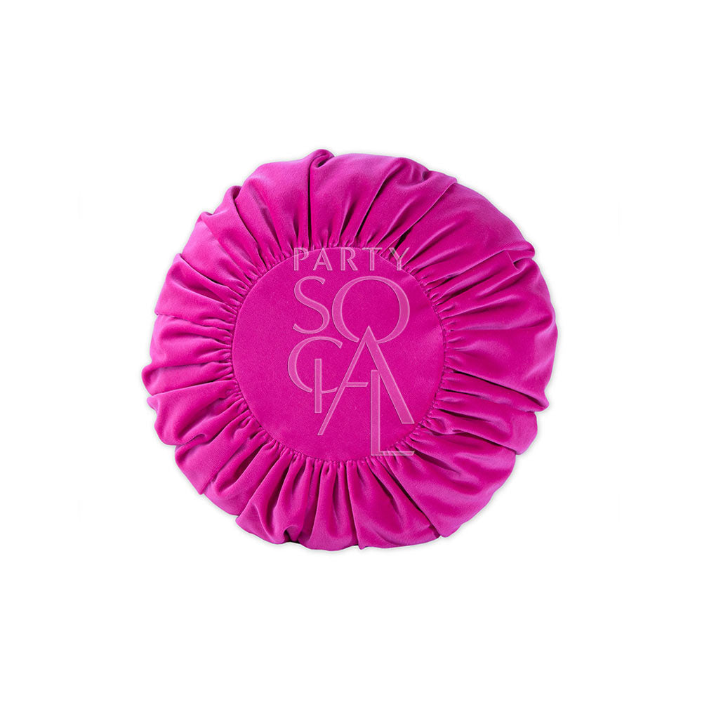 Elegant round velvet cushion cover in soft pink, showcasing a smooth and velvety texture. The gentle pink color provides a warm and sophisticated accent, ideal for enhancing any room with a touch of subtle charm.